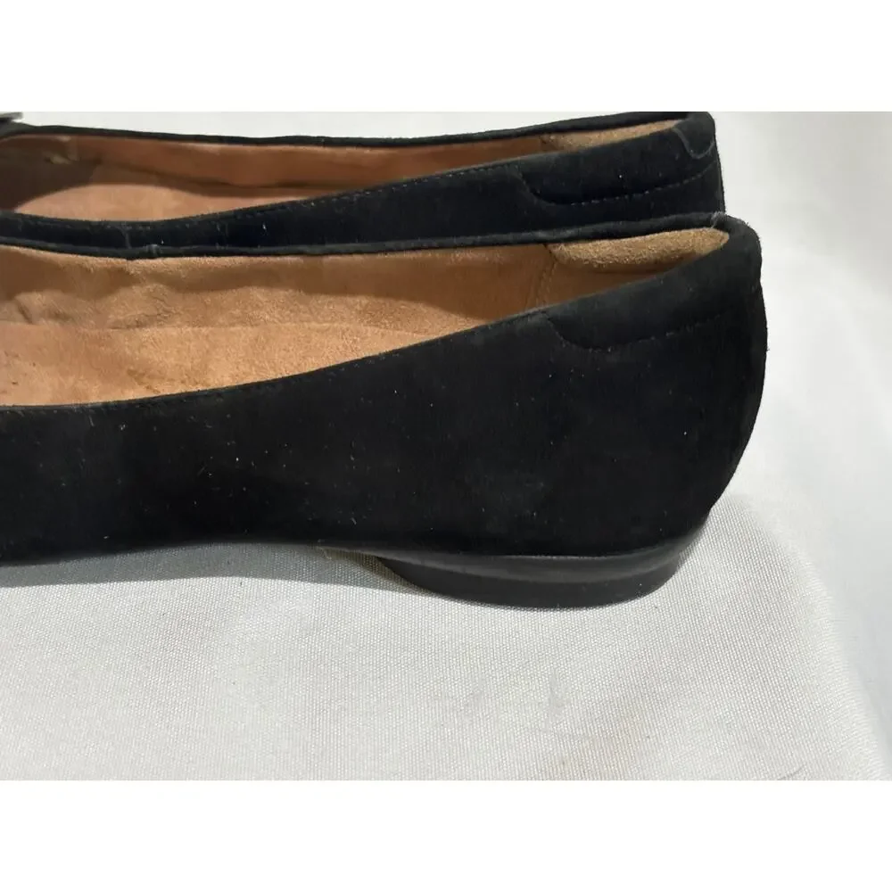 Clarks Artisan Black Ballet Flat Women Suede Leather shoes sz 9 Career‎ capsule